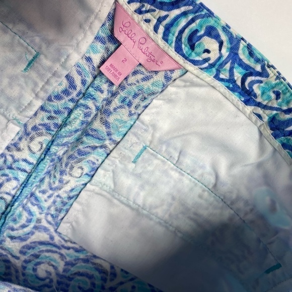 Lilly Pulitzer WOMENS  Shorts Flat Front Side Zip Size 2 Navy White Swirl - Picture 7 of 11